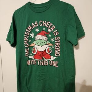 Christmas Star Wars Grogu T-shirt Green Worn Once , Mend Size S